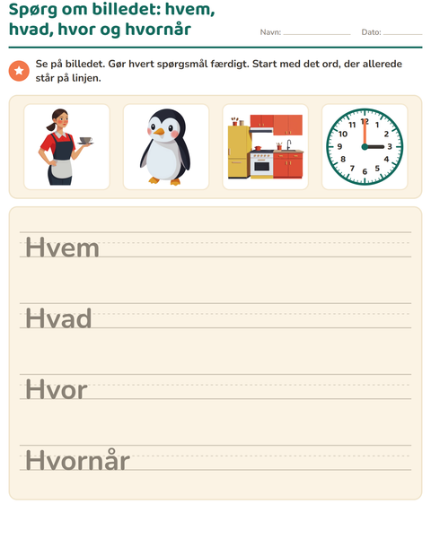 Forhåndsvisning af Hv-ord-arbejdsark til 2. klasse