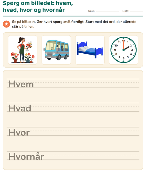 Forhåndsvisning af Hv-ord-arbejdsark til 2. klasse