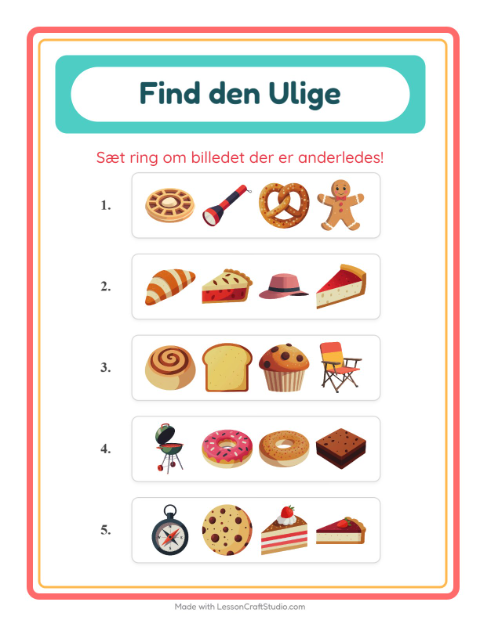 Hvad passer ikke? Bageri – opgave til børnehaveklassen — 2