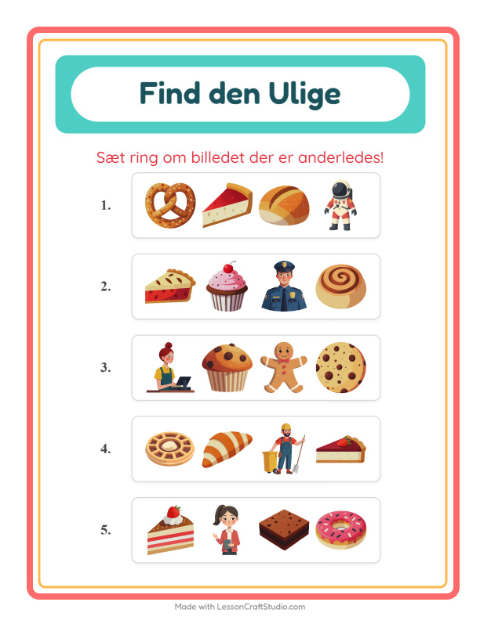 Hvad passer ikke? Bageri – opgave til børnehaveklassen — 5
