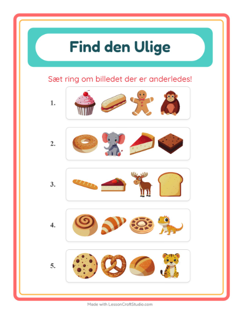 Hvad passer ikke? Bageri – opgave til børnehaveklassen — 4