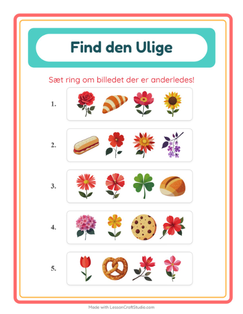 Hvad passer ikke? Blomster – opgave til børnehaveklassen — 3