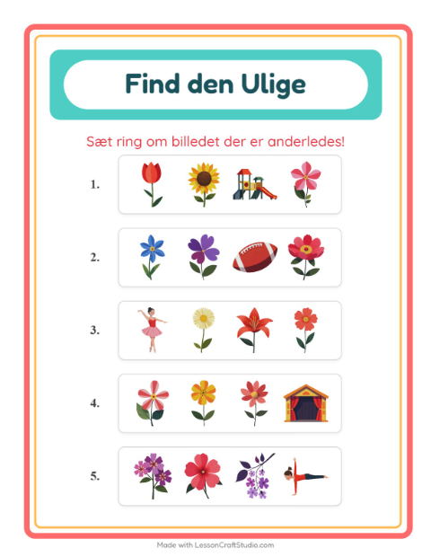 Hvad passer ikke? Blomster – opgave til børnehaveklassen — 2