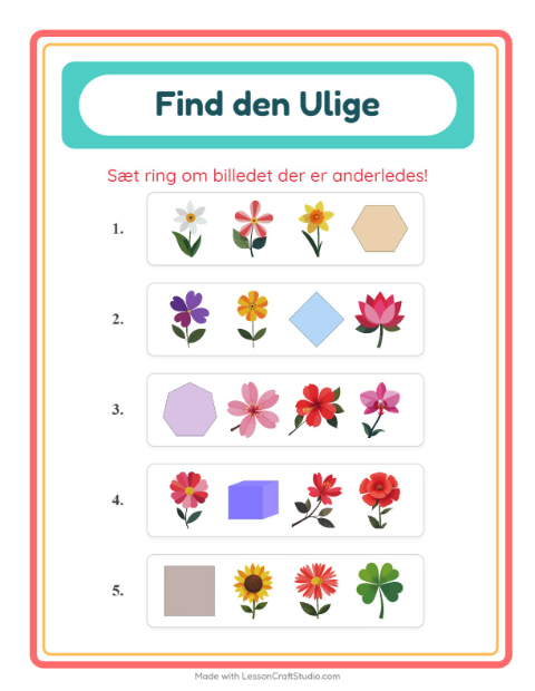 Forhåndsvisning af Hvilken Passer Ikke-arbejdsark med Blomster til Børnehaveklasse