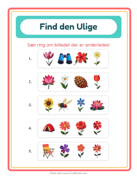 Hvad passer ikke? Blomster – opgave til børnehaveklassen — 4