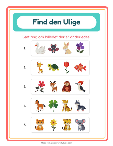 Hvad passer ikke? Dyr – opgave til børnehaveklassen — 4