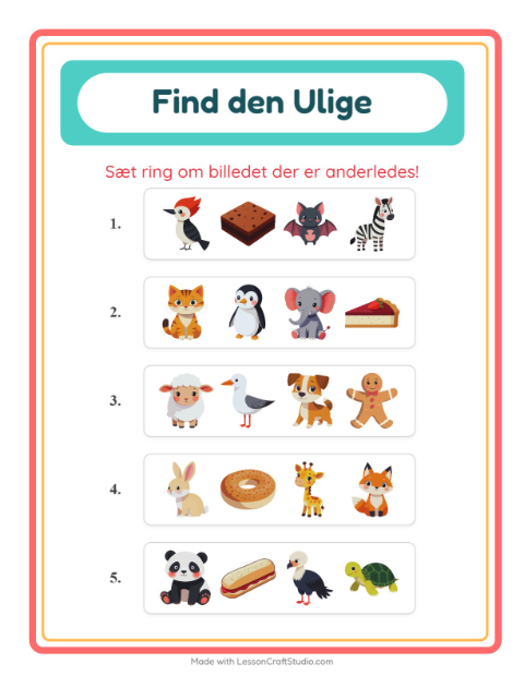 Hvad passer ikke? Dyr – opgave til børnehaveklassen — 3
