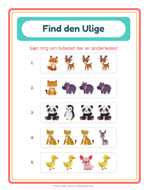 Hvad passer ikke? Dyr (svær) – opgave til børnehaveklassen — 2