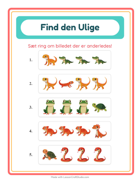Hvad passer ikke? – Krybdyr og padder