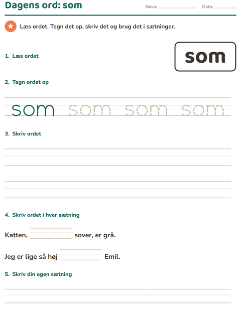 Forhåndsvisning af De hyppigste ord-arbejdsark til Børnehaveklasse