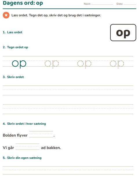 Forhåndsvisning af De hyppigste ord-arbejdsark til Børnehaveklasse
