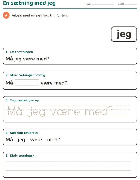 Forhåndsvisning af De hyppigste ord-arbejdsark til Børnehaveklasse