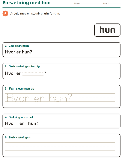Forhåndsvisning af De hyppigste ord-arbejdsark til Børnehaveklasse