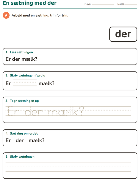 Forhåndsvisning af De hyppigste ord-arbejdsark til Børnehaveklasse