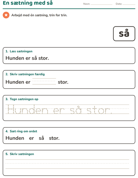 Forhåndsvisning af De hyppigste ord-arbejdsark til Børnehaveklasse
