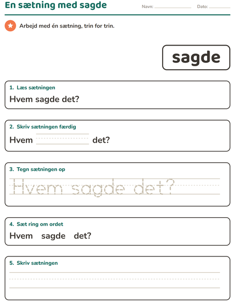 Forhåndsvisning af De hyppigste ord-arbejdsark til Børnehaveklasse