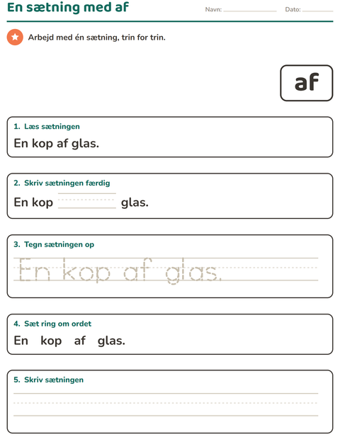 Forhåndsvisning af De hyppigste ord-arbejdsark til Børnehaveklasse