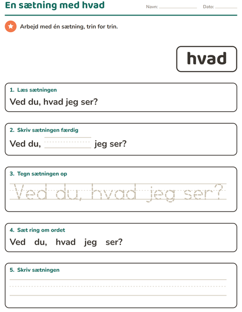Forhåndsvisning af De hyppigste ord-arbejdsark til Børnehaveklasse