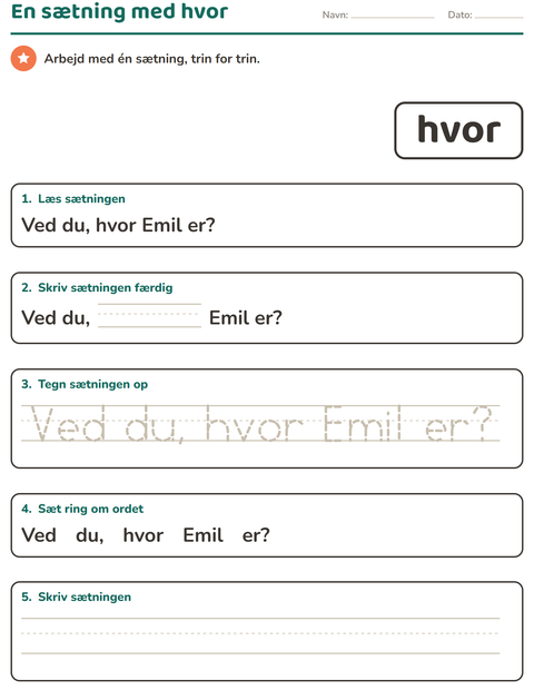Forhåndsvisning af De hyppigste ord-arbejdsark til Børnehaveklasse
