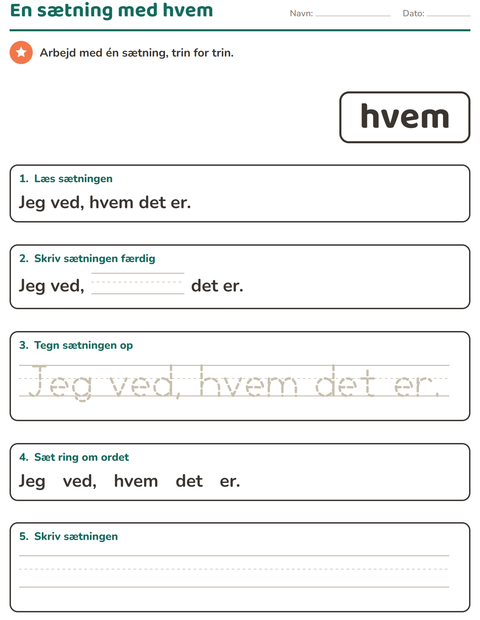 Forhåndsvisning af De hyppigste ord-arbejdsark til Børnehaveklasse