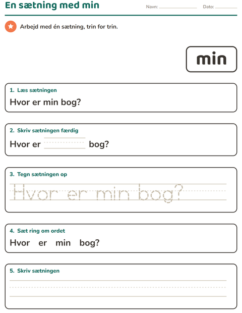 Forhåndsvisning af De hyppigste ord-arbejdsark til Børnehaveklasse