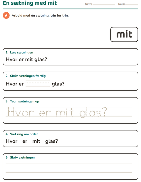 Forhåndsvisning af De hyppigste ord-arbejdsark til Børnehaveklasse