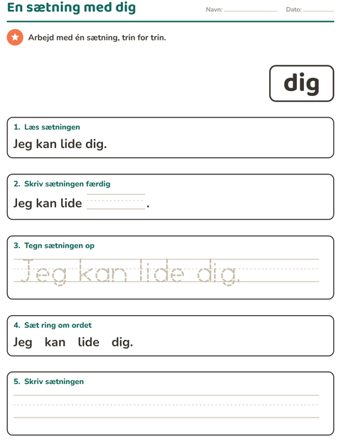 Forhåndsvisning af De hyppigste ord-arbejdsark til Børnehaveklasse