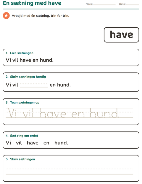 Forhåndsvisning af De hyppigste ord-arbejdsark til Børnehaveklasse