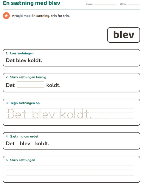 Forhåndsvisning af De hyppigste ord-arbejdsark til Børnehaveklasse