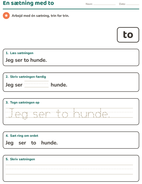 Forhåndsvisning af De hyppigste ord-arbejdsark til Børnehaveklasse