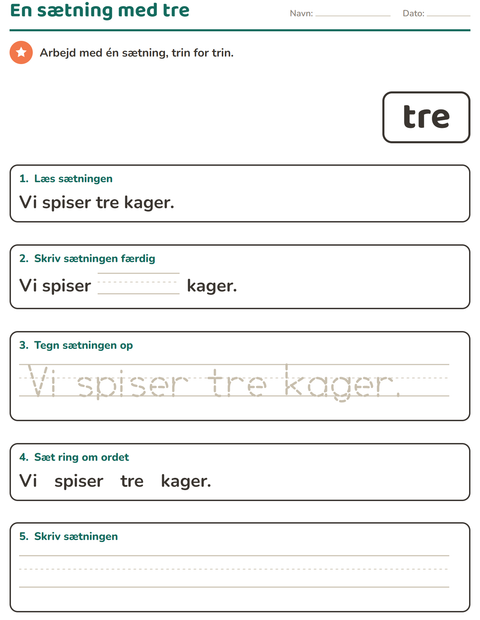 Forhåndsvisning af De hyppigste ord-arbejdsark til Børnehaveklasse