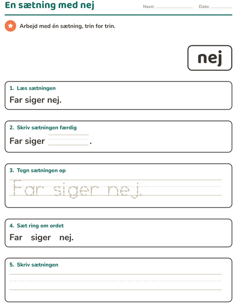 Forhåndsvisning af De hyppigste ord-arbejdsark til Børnehaveklasse