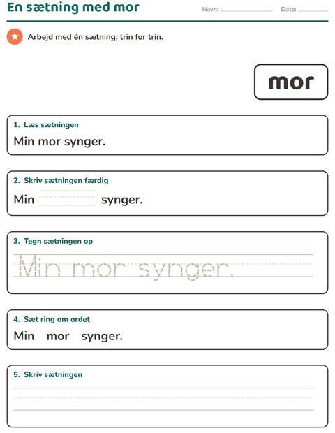Forhåndsvisning af De hyppigste ord-arbejdsark til Børnehaveklasse