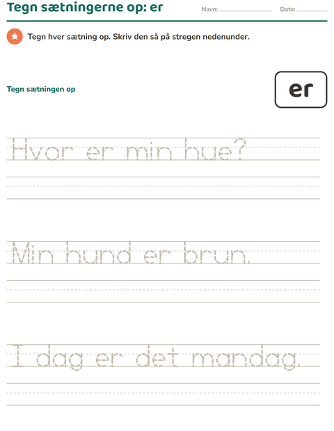 Forhåndsvisning af De hyppigste ord-arbejdsark til Børnehaveklasse
