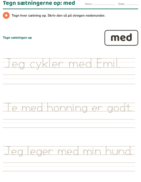 Forhåndsvisning af De hyppigste ord-arbejdsark til Børnehaveklasse