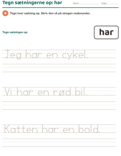 Forhåndsvisning af De hyppigste ord-arbejdsark til Børnehaveklasse
