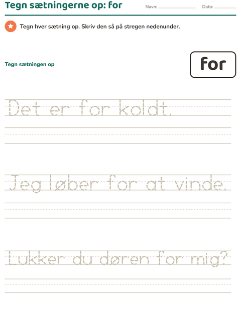 Forhåndsvisning af De hyppigste ord-arbejdsark til Børnehaveklasse