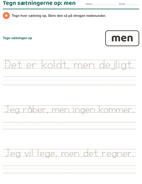 Forhåndsvisning af De hyppigste ord-arbejdsark til Børnehaveklasse
