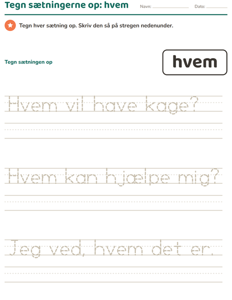Forhåndsvisning af De hyppigste ord-arbejdsark til Børnehaveklasse