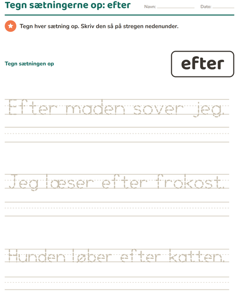 Forhåndsvisning af De hyppigste ord-arbejdsark til Børnehaveklasse