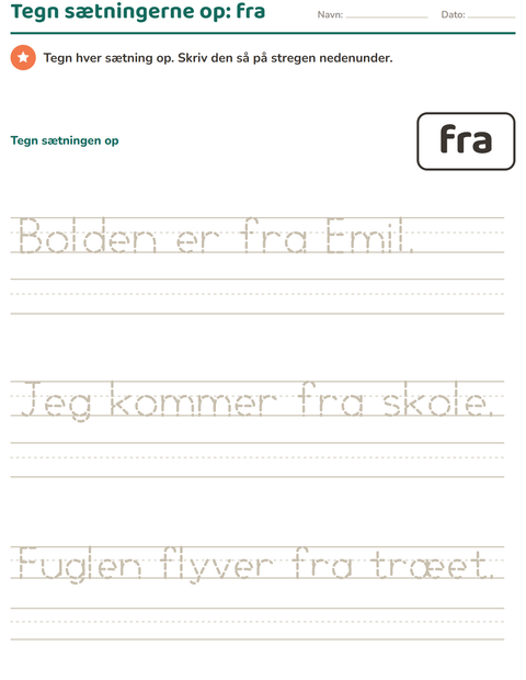 Forhåndsvisning af De hyppigste ord-arbejdsark til Børnehaveklasse