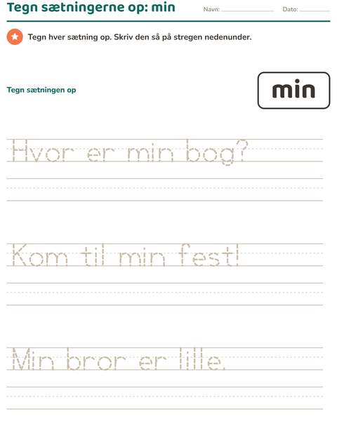 Forhåndsvisning af De hyppigste ord-arbejdsark til Børnehaveklasse