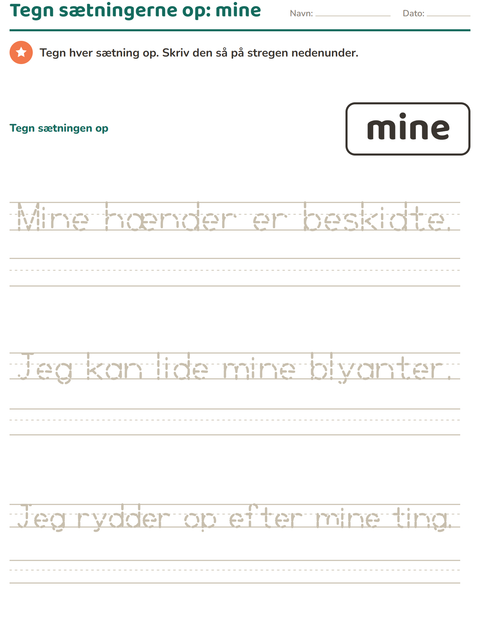 Forhåndsvisning af De hyppigste ord-arbejdsark til Børnehaveklasse