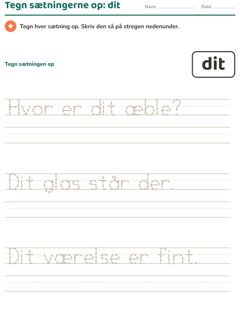 Forhåndsvisning af De hyppigste ord-arbejdsark til Børnehaveklasse