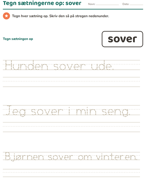Forhåndsvisning af De hyppigste ord-arbejdsark til Børnehaveklasse