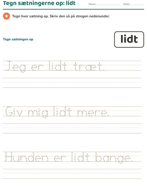 Forhåndsvisning af De hyppigste ord-arbejdsark til Børnehaveklasse