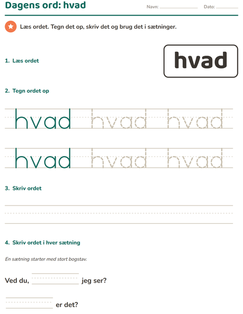 Forhåndsvisning af De hyppigste ord-arbejdsark til Børnehaveklasse