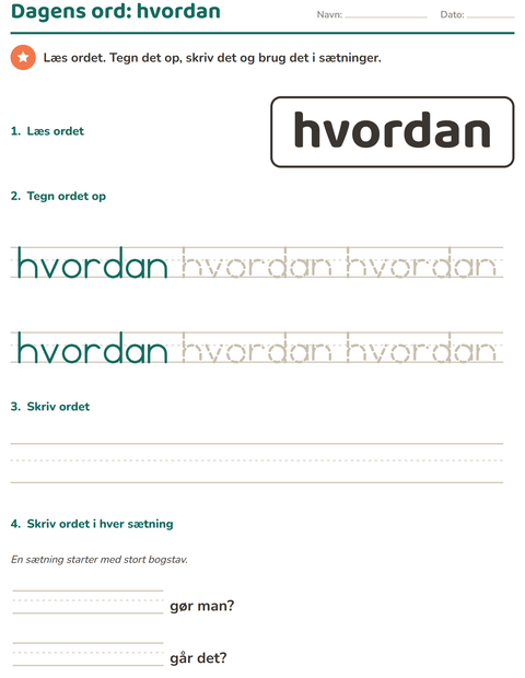 Forhåndsvisning af De hyppigste ord-arbejdsark til Børnehaveklasse
