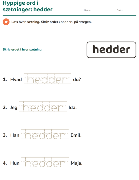 Forhåndsvisning af De hyppigste ord-arbejdsark til Børnehaveklasse