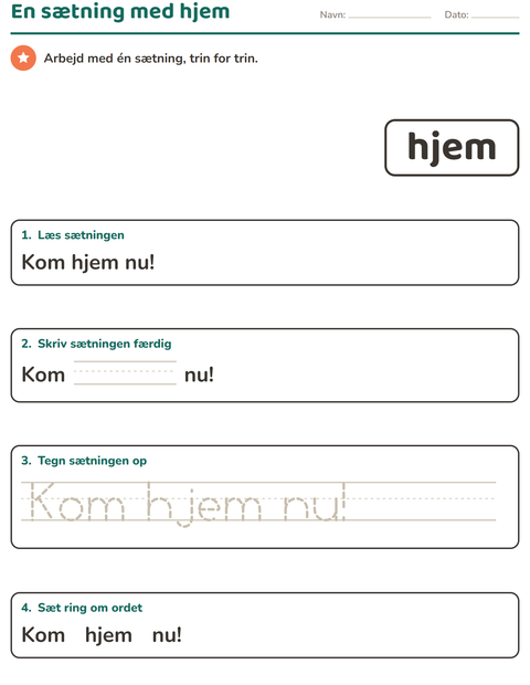 Forhåndsvisning af De hyppigste ord-arbejdsark til Børnehaveklasse